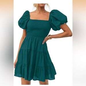 Women’s Boho Summer Dress Puff Sleeve Off Shoulder Smocked Tiered Size XL